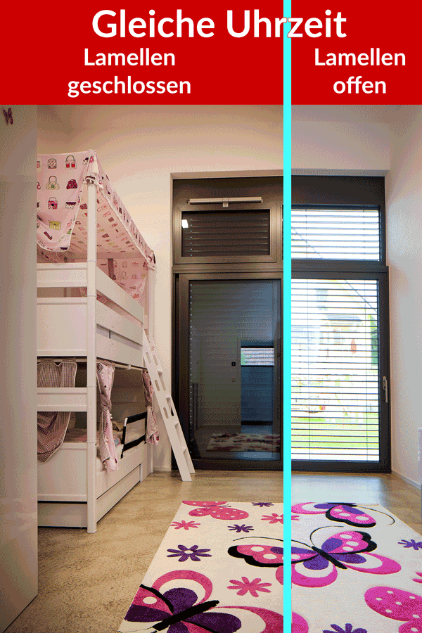 Komplette Verdunkelung mit Jalousien im Kinderzimmer